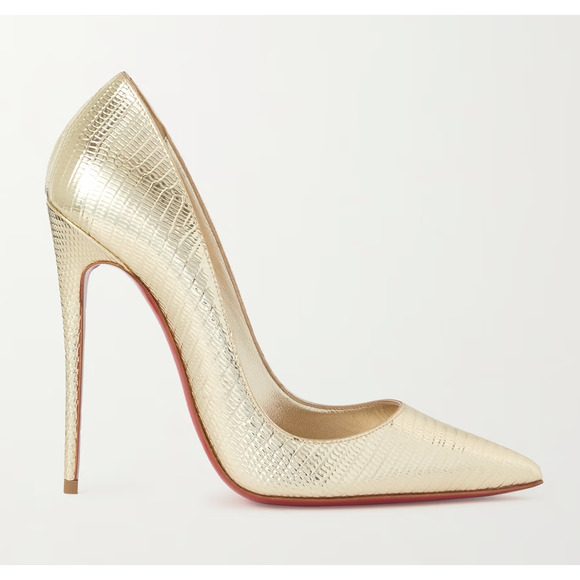 Christian Louboutin So Kate 120 Gold Lizard Lizzy Pointy Stiletto Heel Pump 37.5 - Picture 1 of 12
